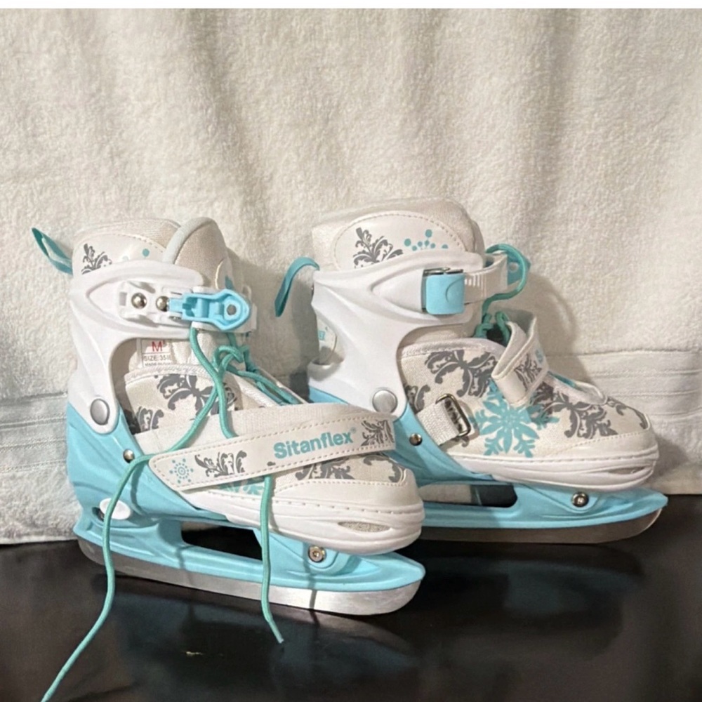 Sitanflex Girls Adjustable Ice Skates - White & Light Blue